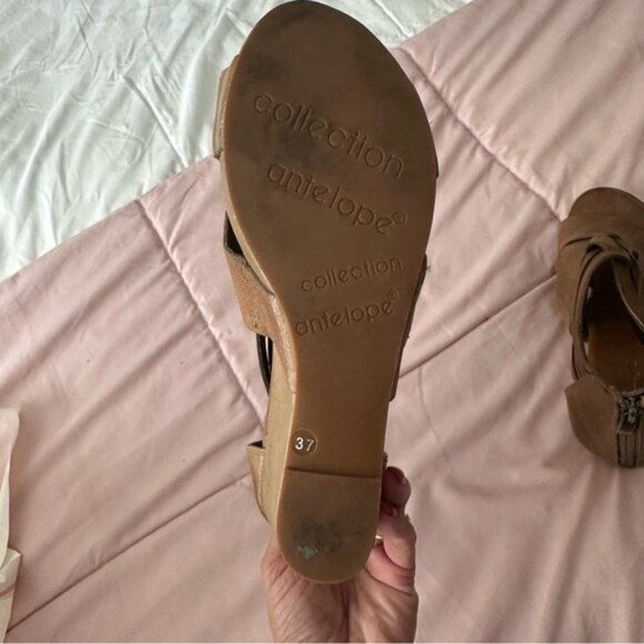 Antelope Tavi Tan Leather Wedge Sandals Women’s 7 Rustic Chic Summer Style - Picture 10 of 14